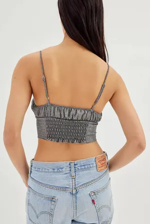 Urban Outfitters Silver Sparkly Hanky Hem Cami Crop Top thumbnail 5