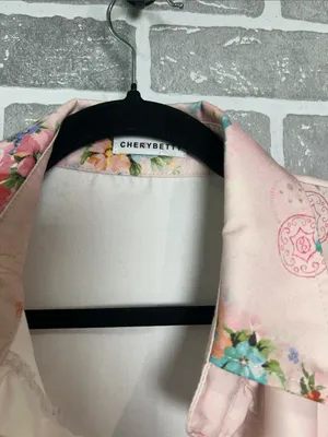 CherryBetty Pink Floral Ruffle Button Front Jacket Blazer Med Cottagecore Romant thumbnail 3