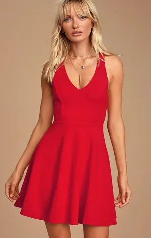 Lulus NWT Katrina Red Strappy Sleeveless Skater Dress thumbnail 1