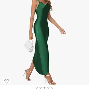Amazon New - Green Emerald Satin Slit Dress L thumbnail 4
