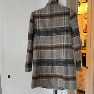 LOFT Plaid Wool Blend Funnel Neck Coat Gray Brown XS thumbnail 3