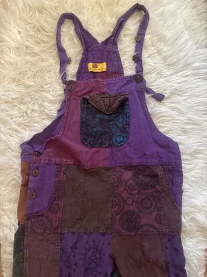 Himalaya Handmade Cotton Patchwork Overall One-Piece S Purple Pockets thumbnail 1