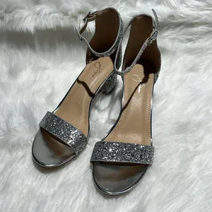 J. Adams Silver Glitter Block Low Heels with ankle strap Size 7.5. B76 thumbnail 5