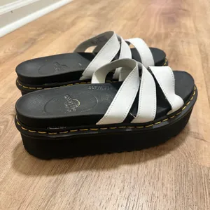 Dr. Martens | Woman's Blaire White Black Leather Platform Slide Sandals, Size 10 thumbnail 4