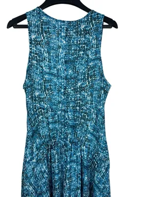 Derek Lam Blue Ocean Wave Maxi Dress Resort Beachy Ruched Empire Sleeveless M thumbnail 5