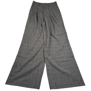 Alice + Olivia Wide Leg Pants Womens 4 Gray Glen Plaid High Waist Wool Office thumbnail 2