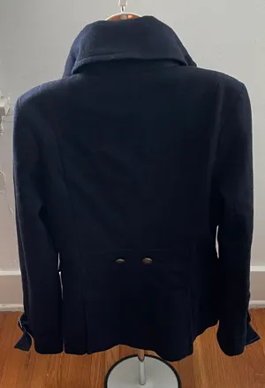 Navy Blue Wool Blend Double Breasted Pea Coat, size M thumbnail 2