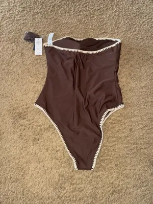Abercrombie & Fitch Brown One-Piece Swimsuit with White Trim thumbnail 2