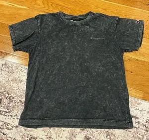 Champion T-Shirt Acid Wash Black Crew Neck Tee Top Womens Logo Medium thumbnail 1
