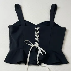 Alythea Black Lace‎ Up Peplum Crop Top size medium thumbnail 9
