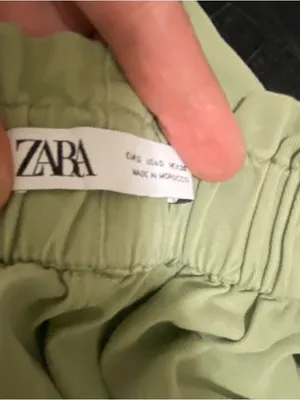 Zara Womens Pants S Small Olive Sage Green Paperbag Waist Light Denim Casual thumbnail 8