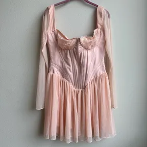 House Of CB Vivi Soft Peach Pink Corset Long Sleeve Party Mini Dress Size Medium thumbnail 2