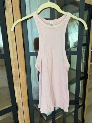 Intimately Free People racerback tank top high neck light pink ribbed blush thumbnail 5