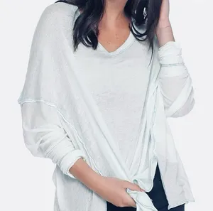 FREE PEOPLE We The Free Never Give Up Oversized Top V Neck Tee in Ivory White XS thumbnail 1