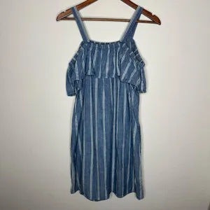 J. Crew Chambray Striped Off Shoulder dress Sz Large‎ thumbnail 5