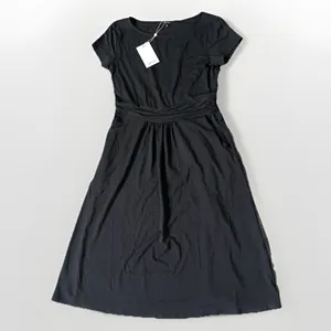Quince Womens Black Tencel Jersey Ruched Waist Dress sz M NWT Short Sleeve Midi thumbnail 5