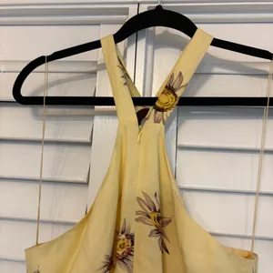 Donna Morgan Yellow Sunflower Halter Neckline Linen Blend‎ Dress Size 10 thumbnail 4