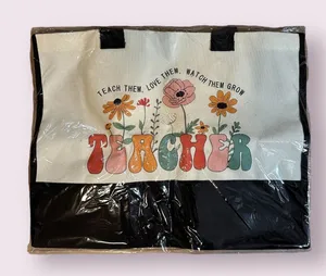 Teacher Tote Bag Floral "Teach Them Love Them Watch Them Grow"‎ Graphic Canvas thumbnail 1