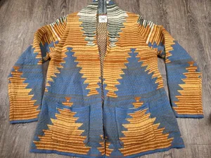 Cotton + Rye Southwestern Orange Blue Cardigan Sweater Large thumbnail 1