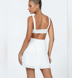 Princess Polly White Khalia Embroidered Side Cutout Cotton Mini Dress thumbnail 4