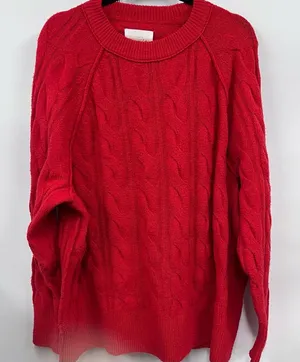 Aerie Vibrant Red Cable Knit Sweater size M oversized unisex thumbnail 1