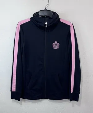 Lauren Ralph Lauren Jacket Womens Small Black Pink Full Zip Track Crest Athletic thumbnail 1