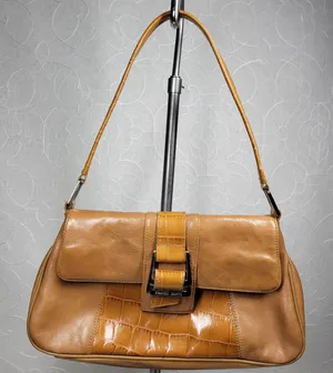 VTG Franco Sarto Y2K Leather Shoulder Bag Tan Alligator Trim Baguette Purse thumbnail 1