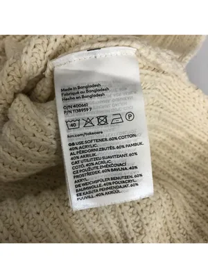H&M Ivory Oversized Knit Sweater Medium Cotton Blend Boxy Side Slits Chunky Knit thumbnail 5