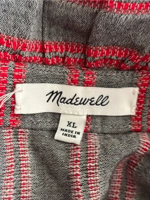 Madewell red and gray striped blouse with puffy sleeves, size XL thumbnail 4