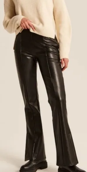 Abercrombie & Fitch Vegan Leather Flare Split Leg Pant - Extra Small Short thumbnail 1