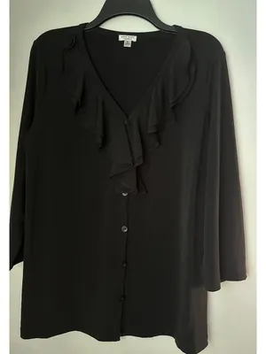 Nine West Black Ruffle Blouse XL Feminine Elegant Sheer Y2K old money retro thumbnail 1