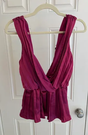 Endless Rose Magenta Pleated Sleeveless Peplum Top | Size Small thumbnail 1