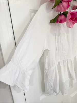 Petal & Pup White Coastal Cottage High Low Babydoll Romantic Blouse Medium Top thumbnail 5