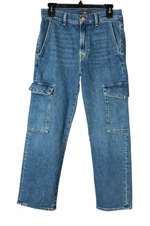 7 For All Mankind Cargo Jeans Size 27 Dark Blue Denim Logan Straight Leg Y2K thumbnail 1