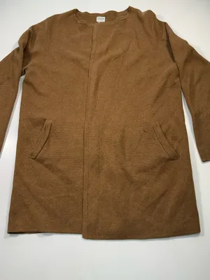 J. Crew 100% Cotton Brown Open-Front Long Cardigan thumbnail 2