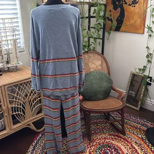 Free People Beach Mariner Dusty Blue Combo Cozy Boho Preppy Striped Sweater Set thumbnail 2