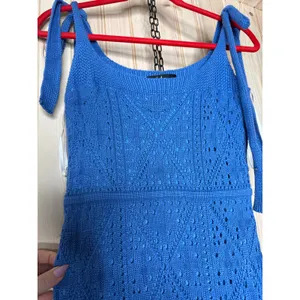 NWT Lulus Adorable Darling Blue Crochet Tie-Strap Midi Dress Holiday Gala Sz M thumbnail 4