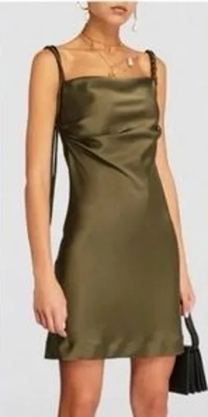 House of Harlow 1960 Olive Green Braided Strap Satin Mini Dress thumbnail 1