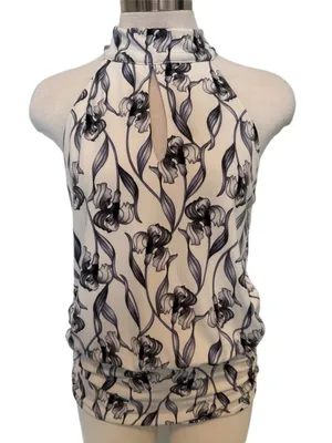 White House Black Market blue floral top sz S thumbnail 1
