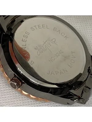 DayTrip iced dial gold black tone women watch large case 46mm size 6.5” running thumbnail 9