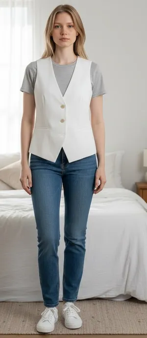 H&M Women's White Single-Breasted Tailored Suit Vest Waistcoat thumbnail 1