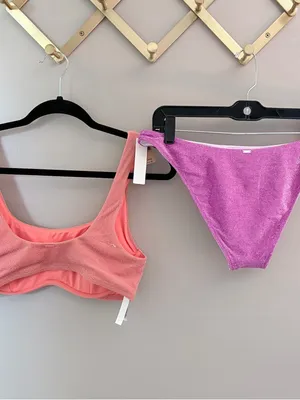 NWT PINK Victoria’s Secret Shimmer Colorblock Bikini Set Large thumbnail 3