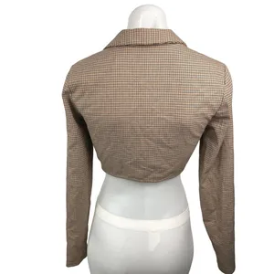 Zara Beige Houndstooth Collared Notch Lapel Long Sleeve Blazer Crop Top Size XS thumbnail 2