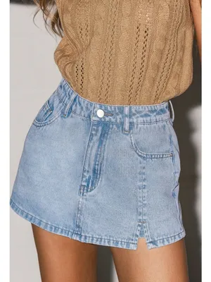 NWT Cupshe Blue Denim Notched Hem Mini Skort - Size: Extra Large thumbnail 1
