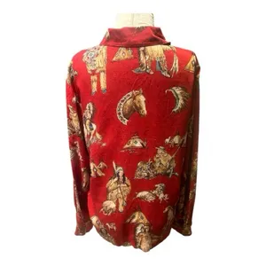 Vtg Sharon Young Western Shirt Size 10 Red Cowboy and Native American Indians thumbnail 3