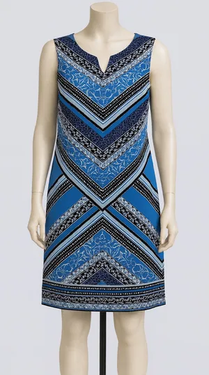 JM Collection Blue and Black Geometric Midi Dress thumbnail 1