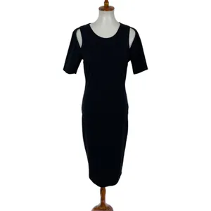 Fabletics Black Midi Dress Large Short Sleeve Bodycon Activewear Gym Athleisure thumbnail 2