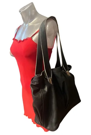 CROMIA Italian Leather Shoulder Bag Black Silver Hardare LUXURY Purse thumbnail 1