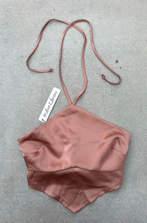 NWT For Love & Lemons Dusty Copper Rose Handkerchief Satin Top Size XS thumbnail 1