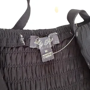 Lily Rose Black Silver‎ Metallic Leaf Print Smocked Bodice Mini Dress Women's M thumbnail 4